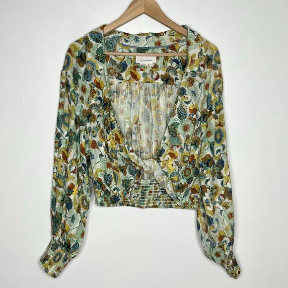Anthropologie Crop Top 2 Piece Set Womens Large Green Floral Cotton Resort Wear - Picture 9 of 15